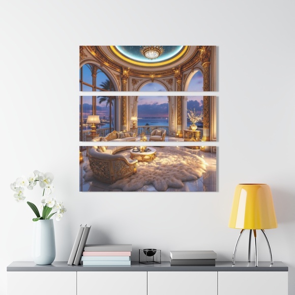 Luxury Ocean View Triptych Acrylic Print Elegant Palace Interior Wall Art - Picture 3 of 3